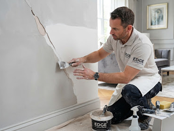 Residential wall plaster repair and smooth surface finishing